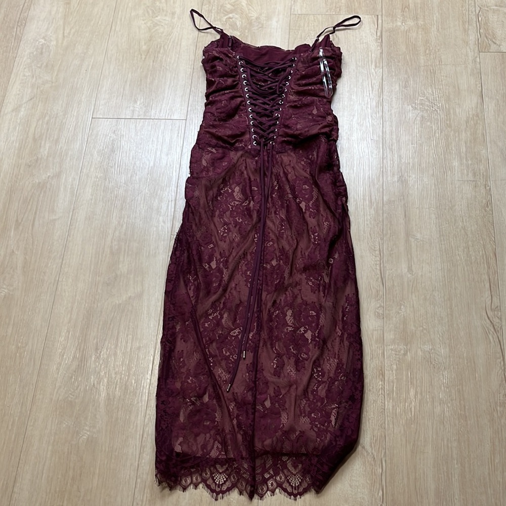 House of CB Burgundy Lace Midi Dress - Picture 5 of 8